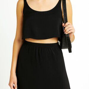 Nasty Gal Top Tank Cropped Hammered Satin Super Scoop Neck Black Loose Flowy 10